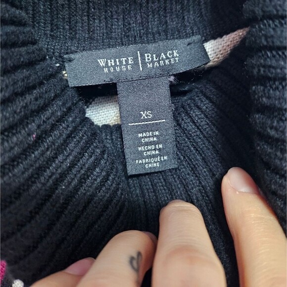 White House Black Market Cowl Neck Metallic Gold Burgundy Wool Blend Sweater XS - Picture 3 of 11